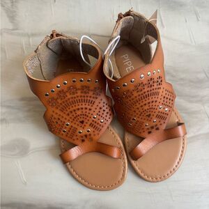 NWT New PIPER Silver Studded Cutout Tan Brown Gladiator Sandals Toddlers 12
